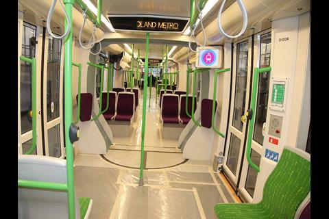 Interior of CAF Urbos 3 tram for Midland Metro.